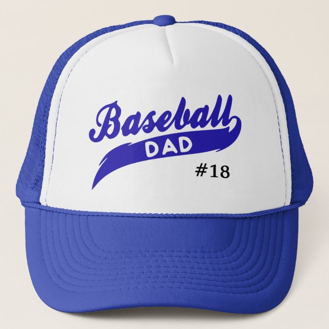 Blue Baseball Dad Player Number Trucker Hat (Front)