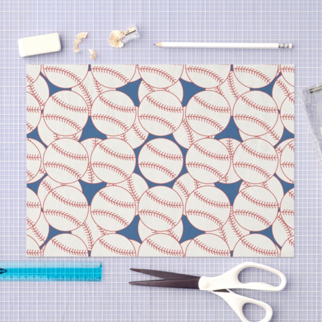 Blue Baseball Pattern Tissue Paper (Craft)