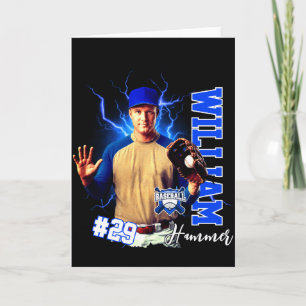 Blue Baseball Player One Photo With Name T Shirt  Card