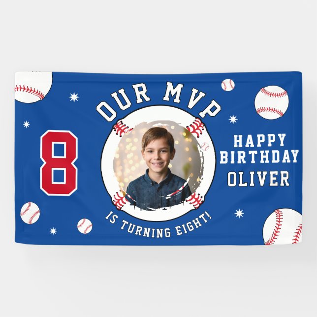 Blue Baseball Themed Kids Birthday Photo Banner (Horizontal)