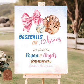 Blue Baseballs and Pink Bows Gender Reveal Welcome Poster