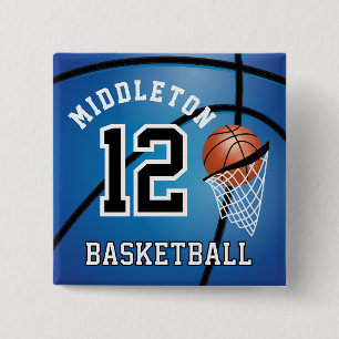 Blue Basketball 🏀 and Hoop DIY Text 15 Cm Square Badge