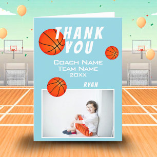 Blue Basketball Ball Sports Thank you Coach Card