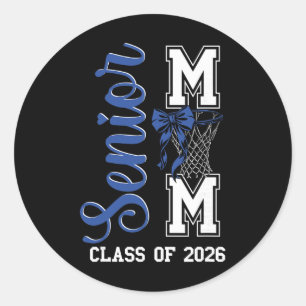 Blue Basketball Bow Senior Mum Cl Of 2026 Graduati Classic Round Sticker