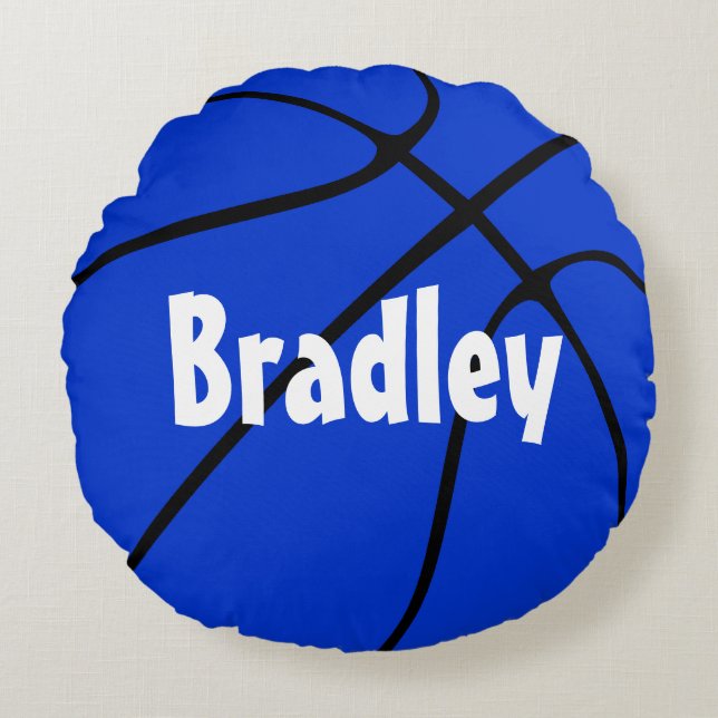 Blue Basketball Customisable Player Name or Team Round Cushion (Front)
