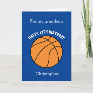 Blue Basketball Happy 13th Birthday Grandson Card
