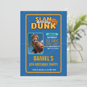 Blue Basketball Kids Birthday Invitation
