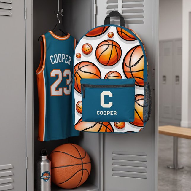 Blue basketball pattern  printed backpack (Creator Uploaded)