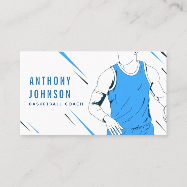 Blue Basketball Player Illustration Coach Trainer  Business Card (Front)