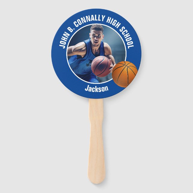 Blue Basketball Player Photo High School Spirit Hand Fan (Front)