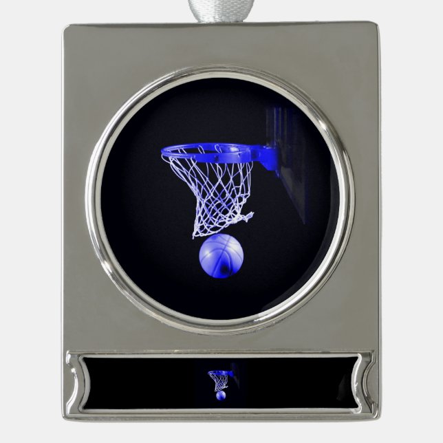 Blue Basketball Silver Plated Banner Ornament (Front)