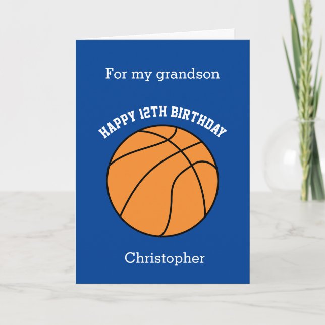 Blue Basketball Sport 12th Birthday Card (Front)