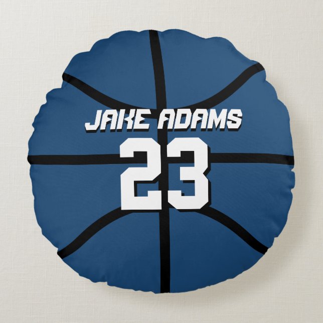 Blue Basketball Sports Team Customise Round Pillow (Front)