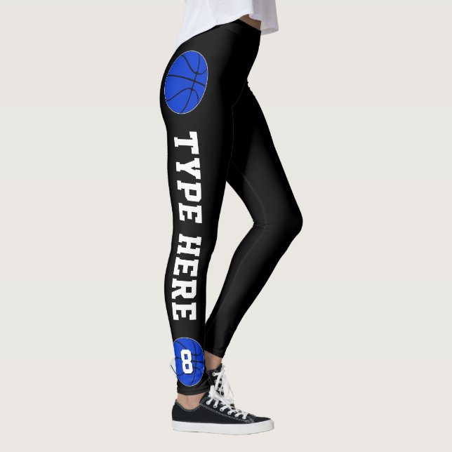 Blue Basketball Team Name and Player Number Sports Leggings (Right)