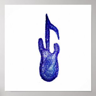 blue bass guitar music note crayon poster