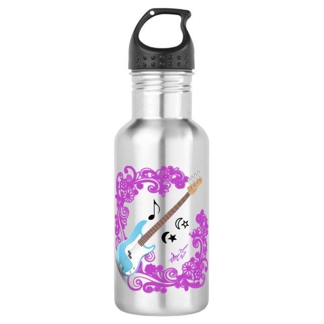Blue Bass Guitar Purple Swirl Water Bottle (Front)