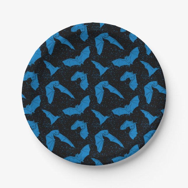 Blue Bat Halloween Baby Shower Plate (Front)