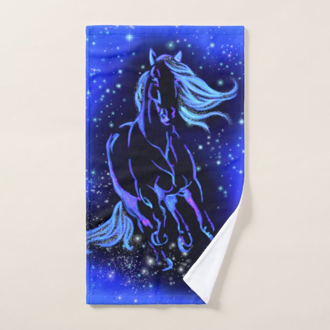 Blue Bath Towels Horse Running At Starry Night  (Hand Towel)