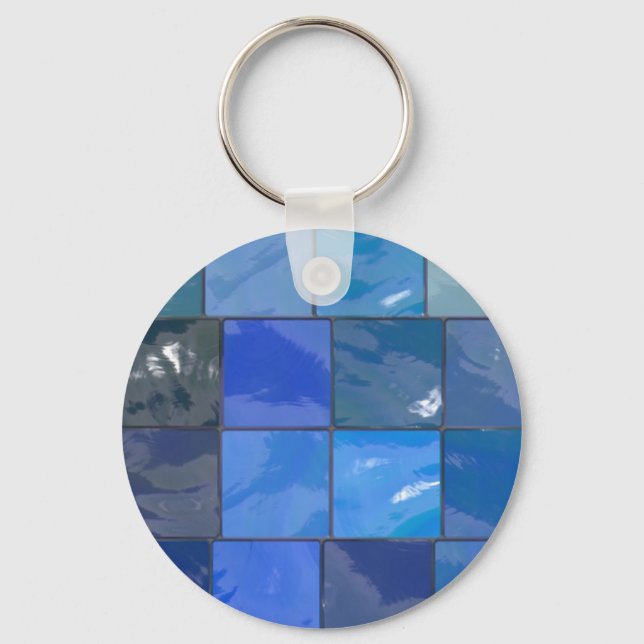 Blue Bathroom Tiles Design Key Ring (Front)