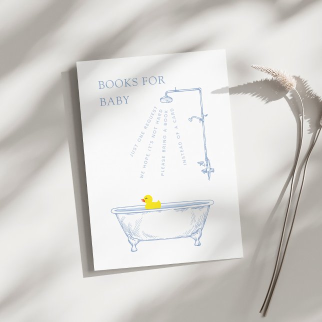 Blue Bathtub Duck Baby Shower Books For Baby Enclosure Card (Creator Uploaded)