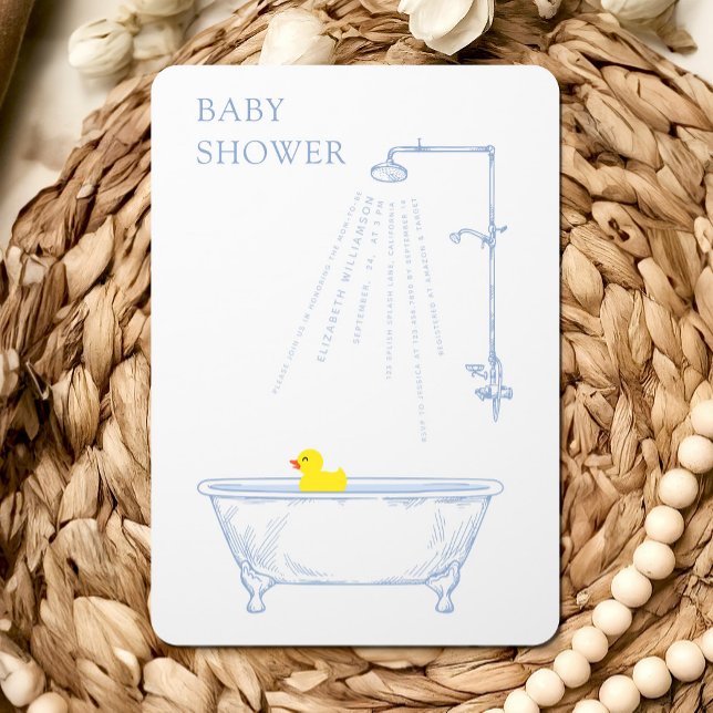 Blue Bathtub Yellow Rubber Duck Baby Shower Invitation (Creator Uploaded)