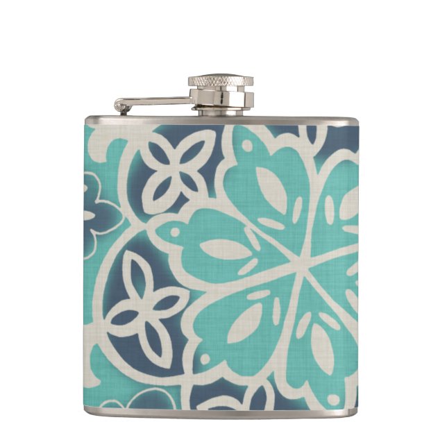 Blue Batik Tile I Hip Flask (Front)