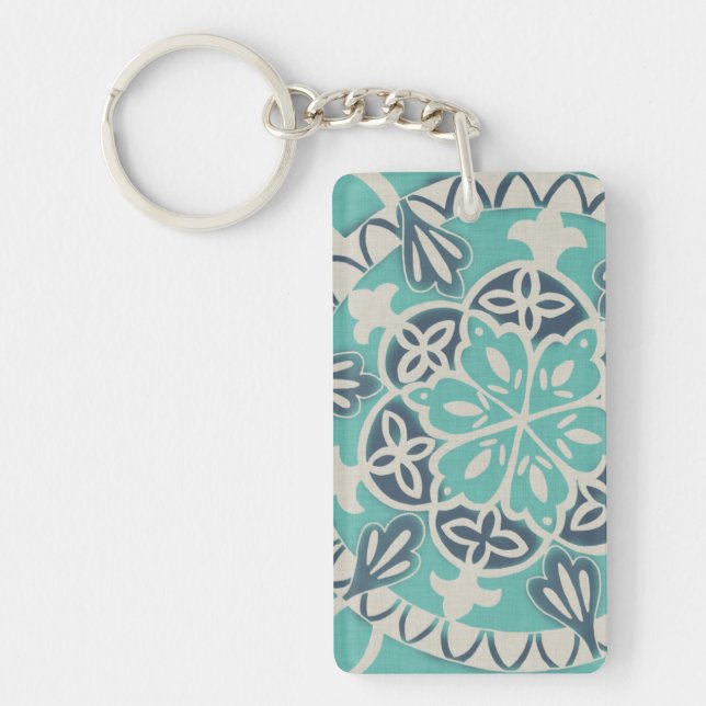 Blue Batik Tile I Key Ring (Front)