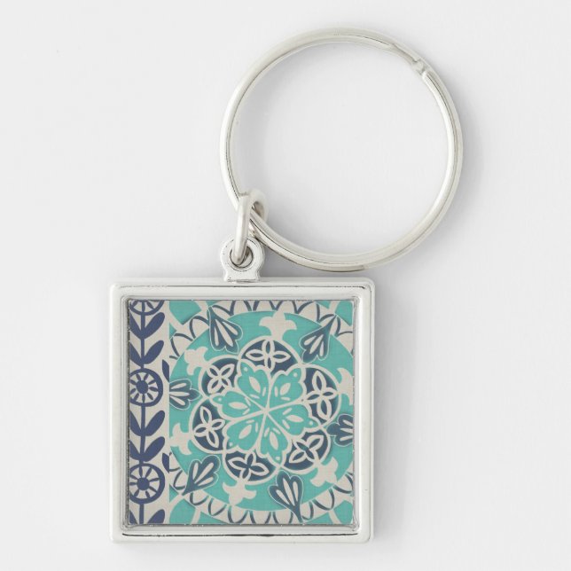 Blue Batik Tile I Key Ring (Front)