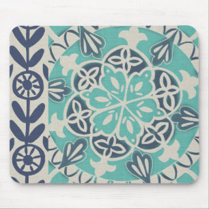 Blue Batik Tile I Mouse Mat