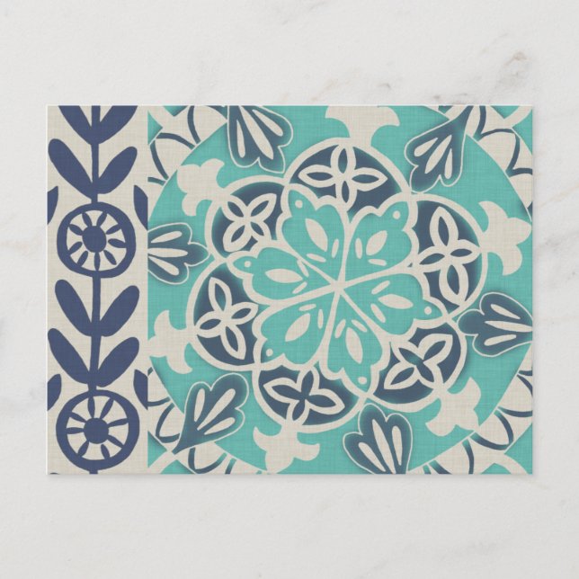 Blue Batik Tile I Postcard (Front)