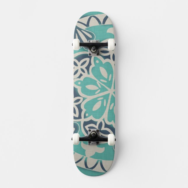 Blue Batik Tile I Skateboard (Front)