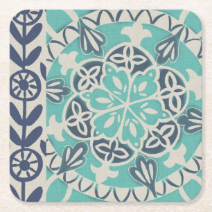 Blue Batik Tile I Square Paper Coaster