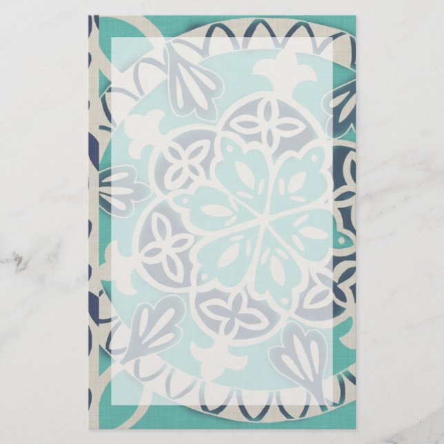Blue Batik Tile I Stationery (Front)