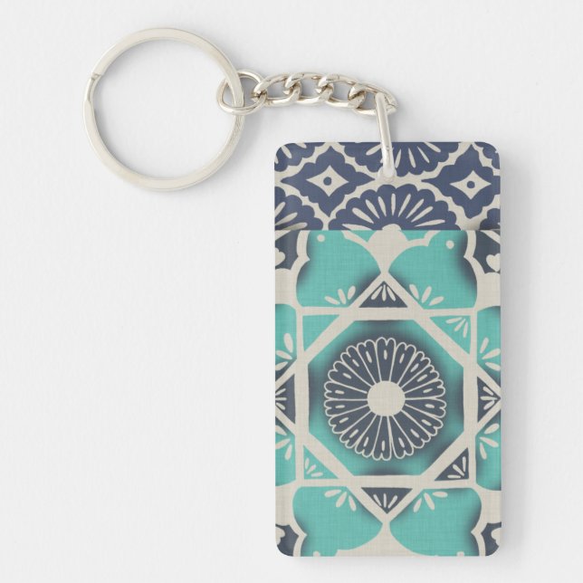 Blue Batik Tile II Key Ring (Front)