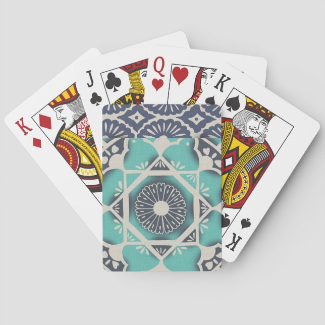 Blue Batik Tile II Playing Cards (Back)