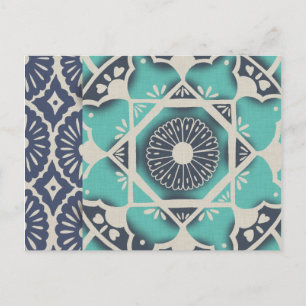 Blue Batik Tile II Postcard