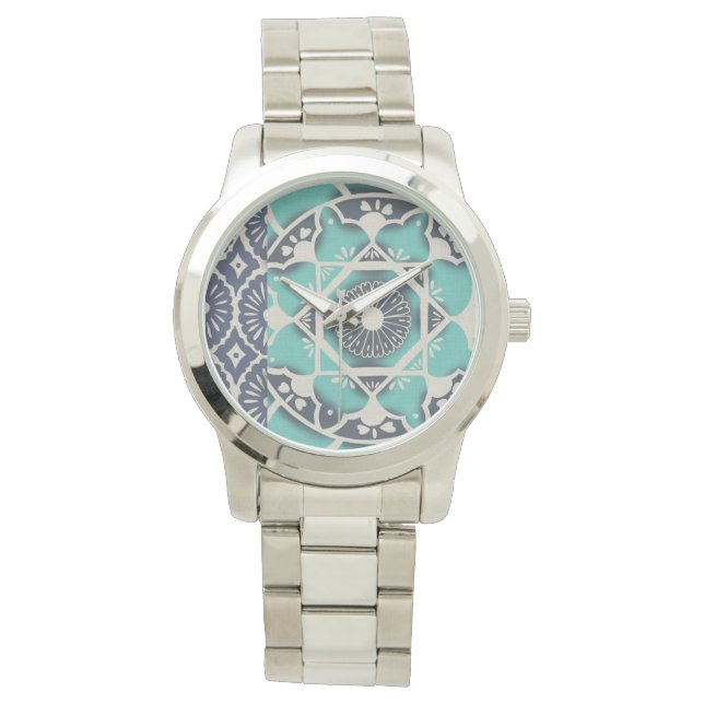 Blue Batik Tile II Watch (Front)