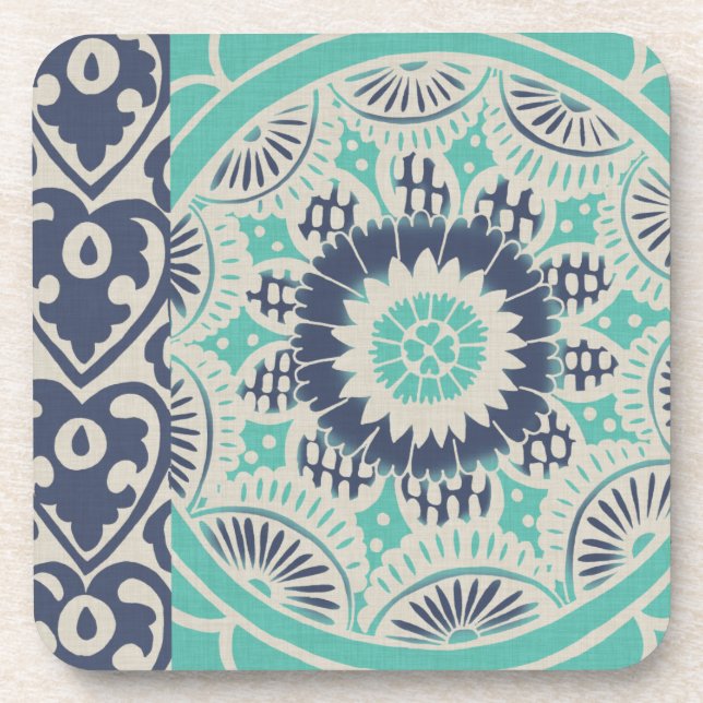Blue Batik Tile III Coaster (Front)