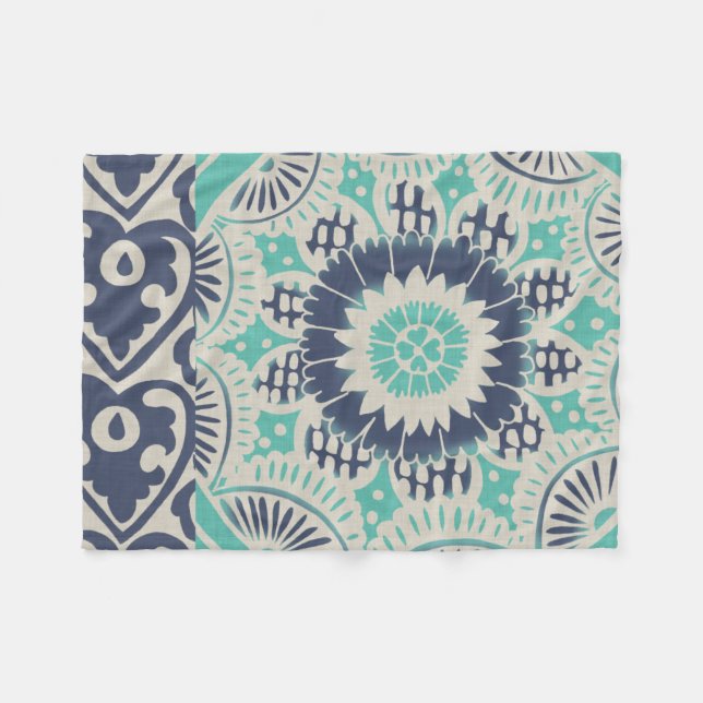 Blue Batik Tile III Fleece Blanket (Front (Horizontal))