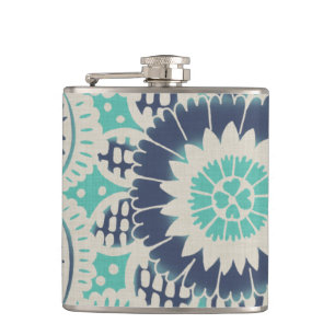 Blue Batik Tile III Hip Flask