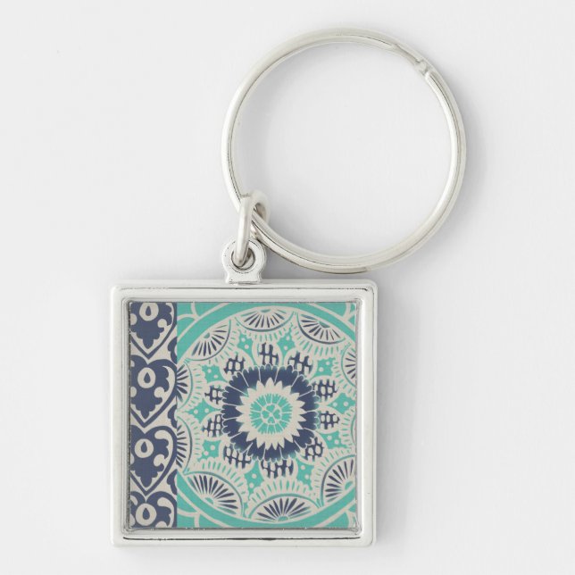Blue Batik Tile III Key Ring (Front)