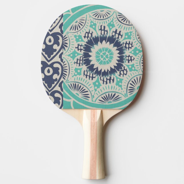 Blue Batik Tile III Ping Pong Paddle (Front)