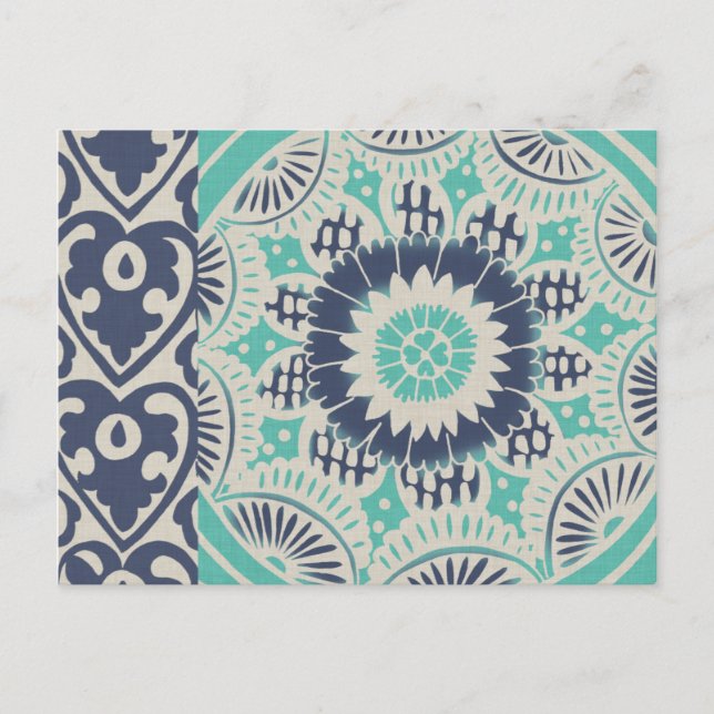 Blue Batik Tile III Postcard (Front)
