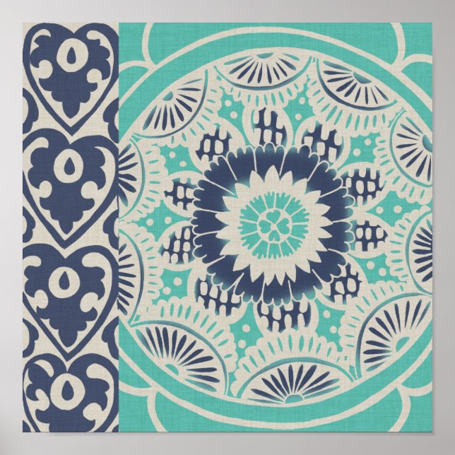 Blue Batik Tile III Poster (Front)