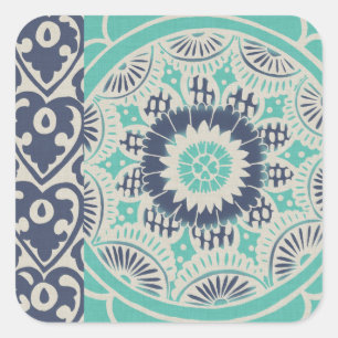 Blue Batik Tile III Square Sticker