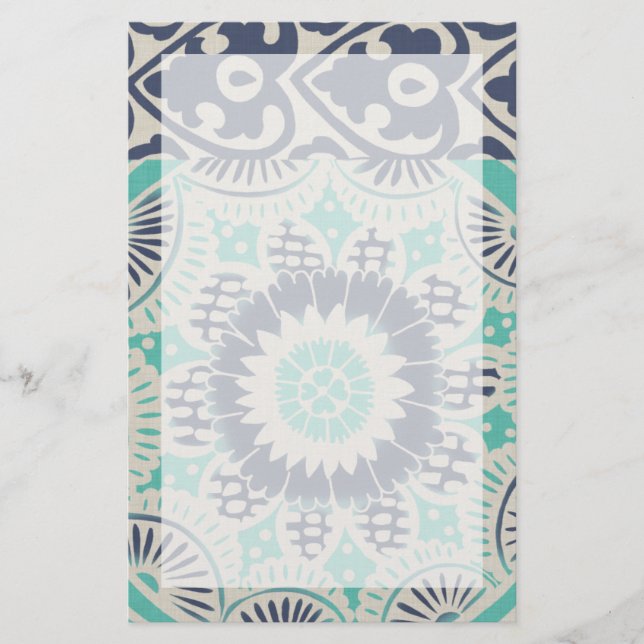 Blue Batik Tile III Stationery (Front)