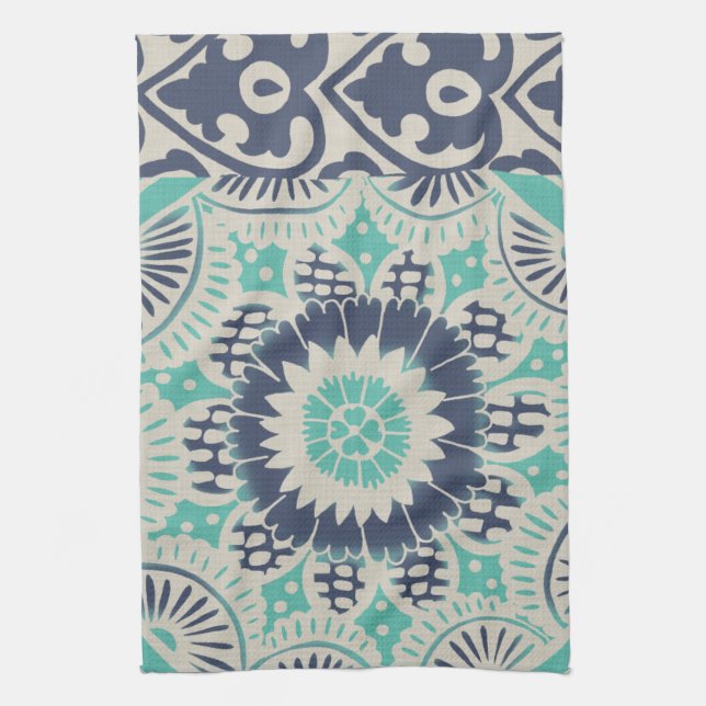 Blue Batik Tile III Tea Towel (Vertical)