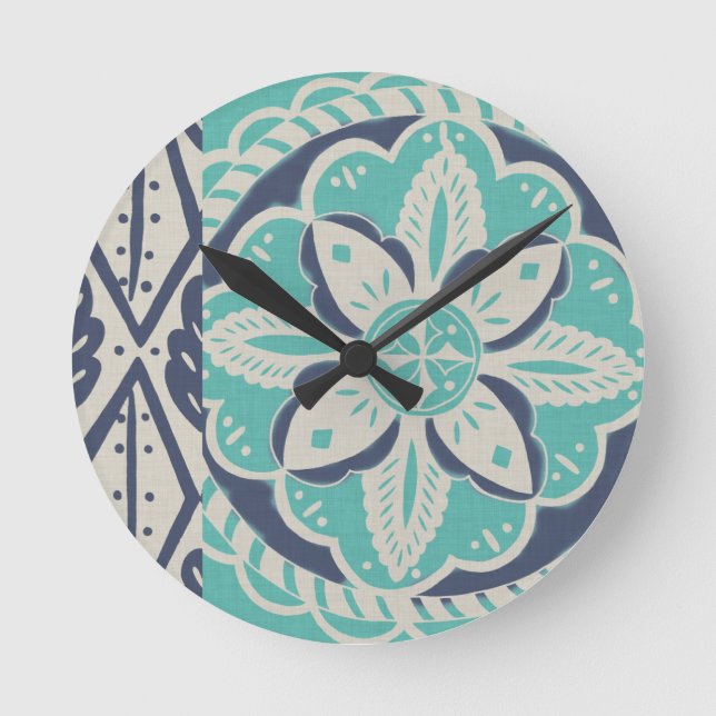 Blue Batik Tile IV Round Clock (Front)