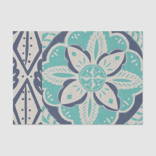 Blue Batik Tile IV Tissue Paper (Front)