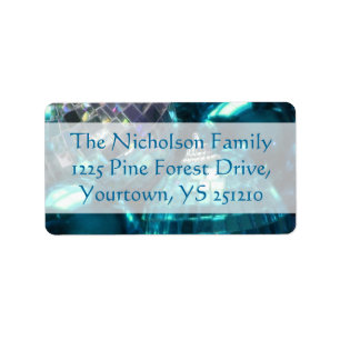 Blue Baubles address label blue text